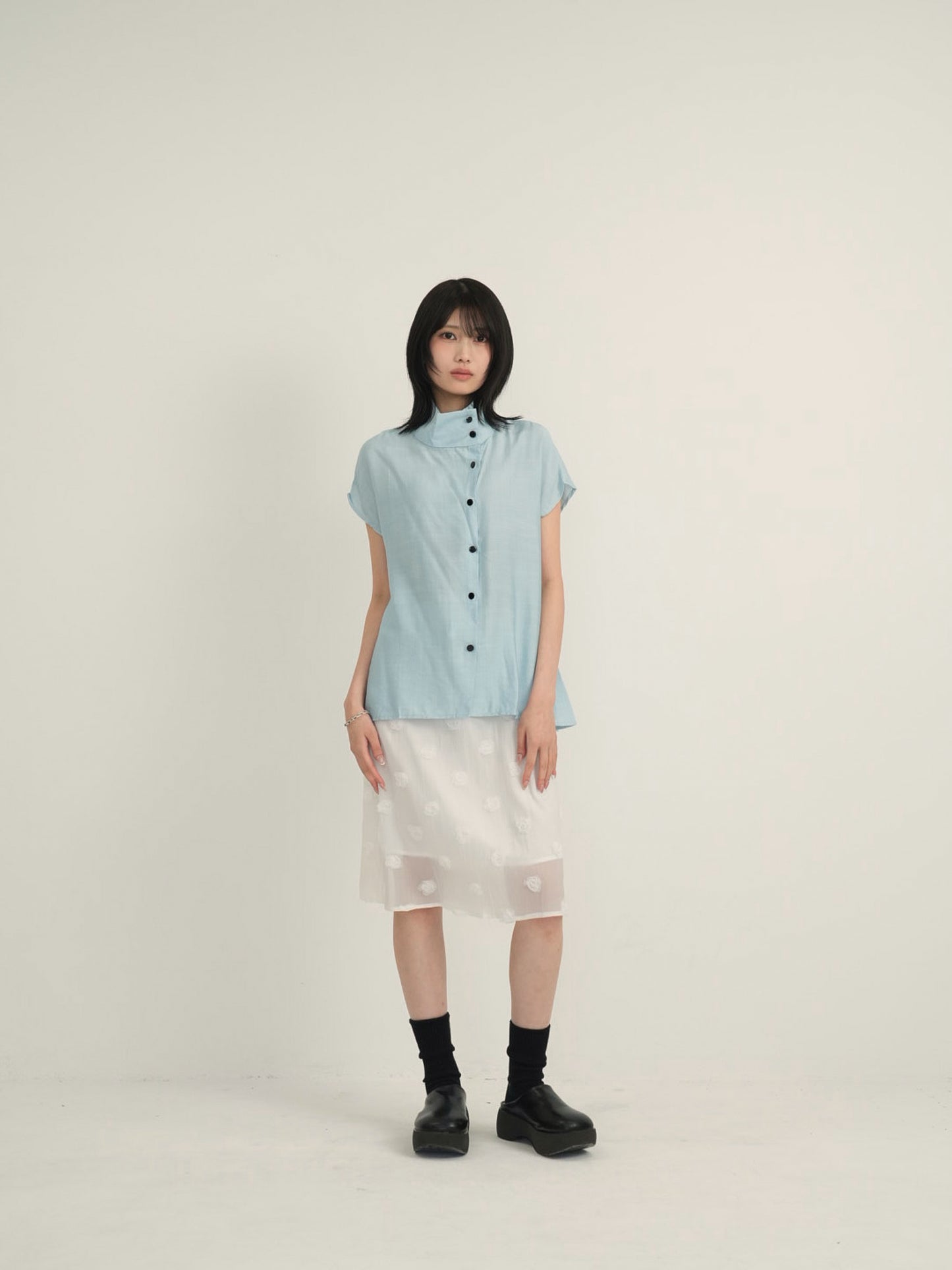 cotton linen stand collar shirt