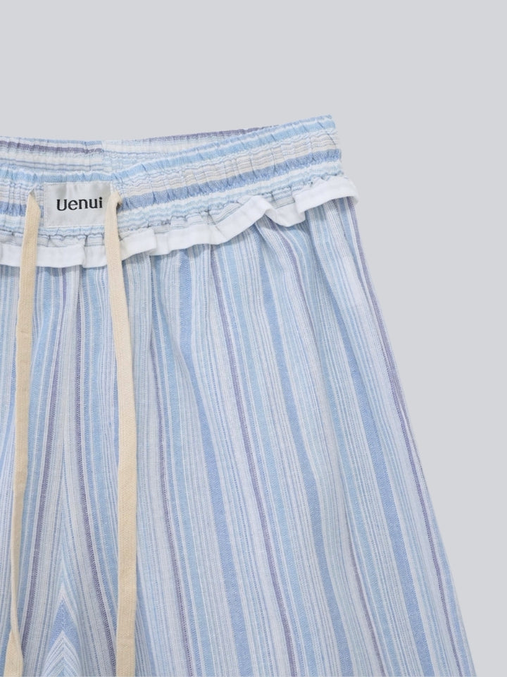 frill waist striped wide pants