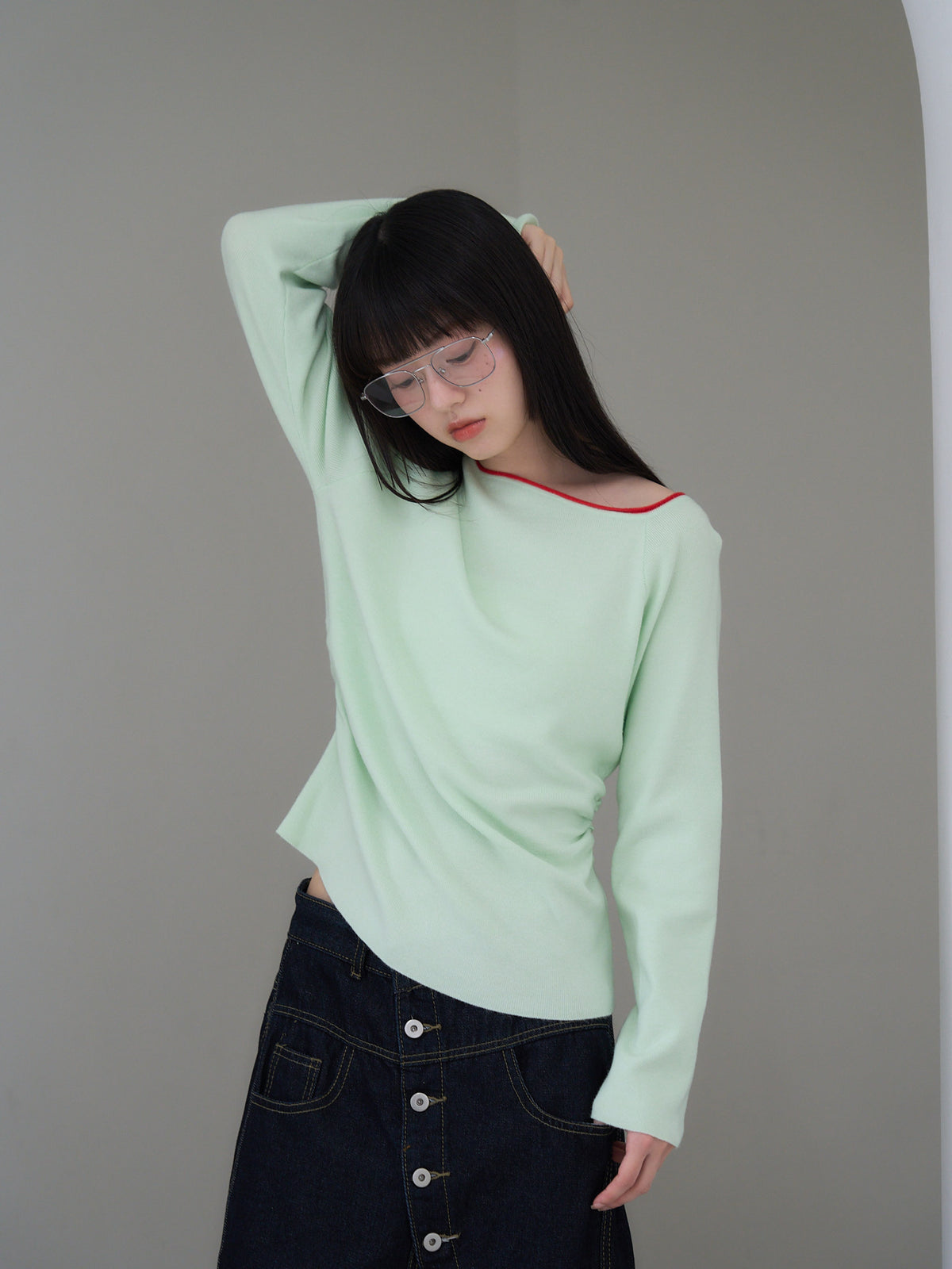 colorblock asymmetry shoulder knit