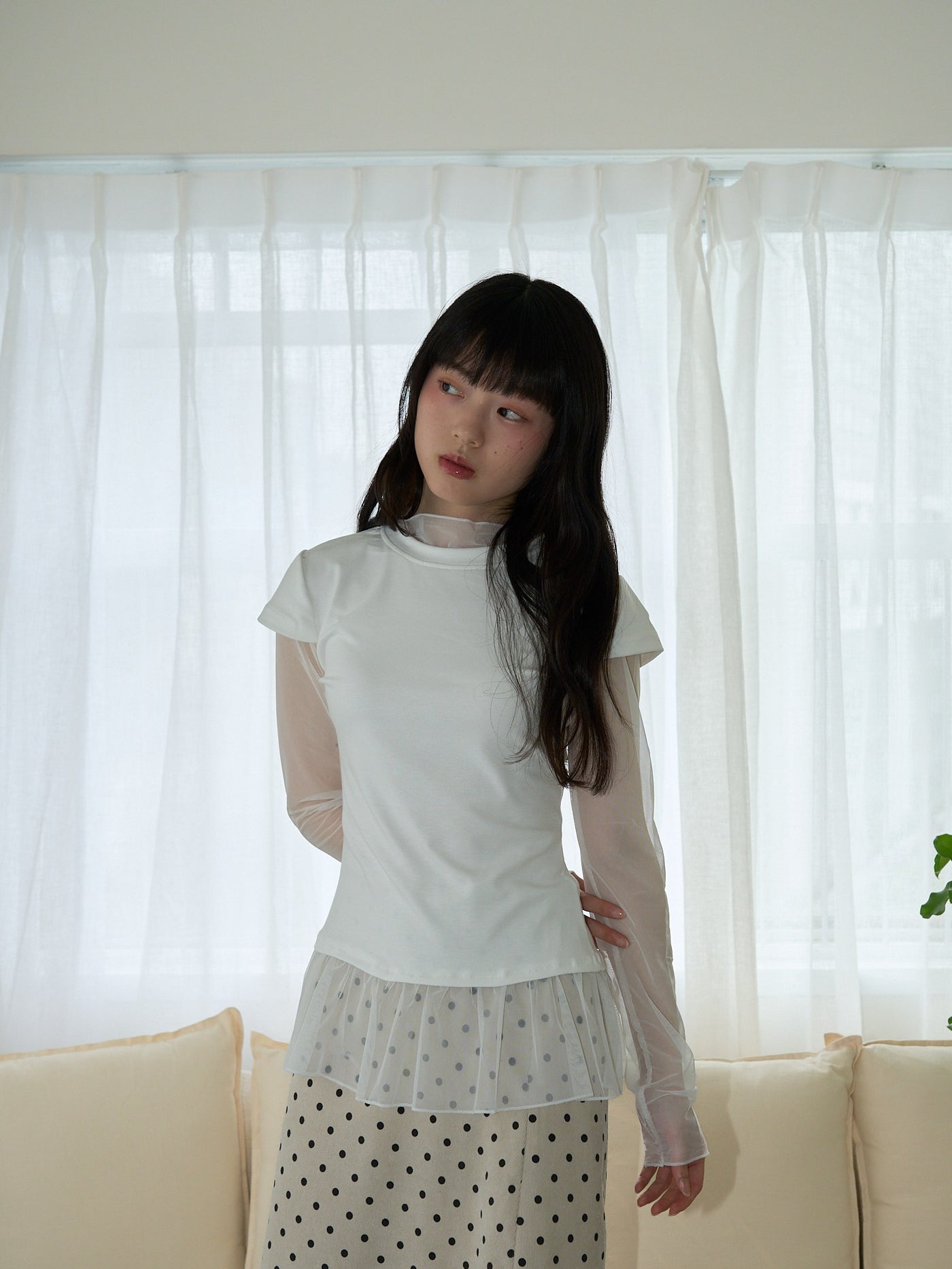 シアー 重ね着風トップス 大人カジュアル レディース Uenui