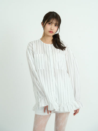 stripe frill big blouse