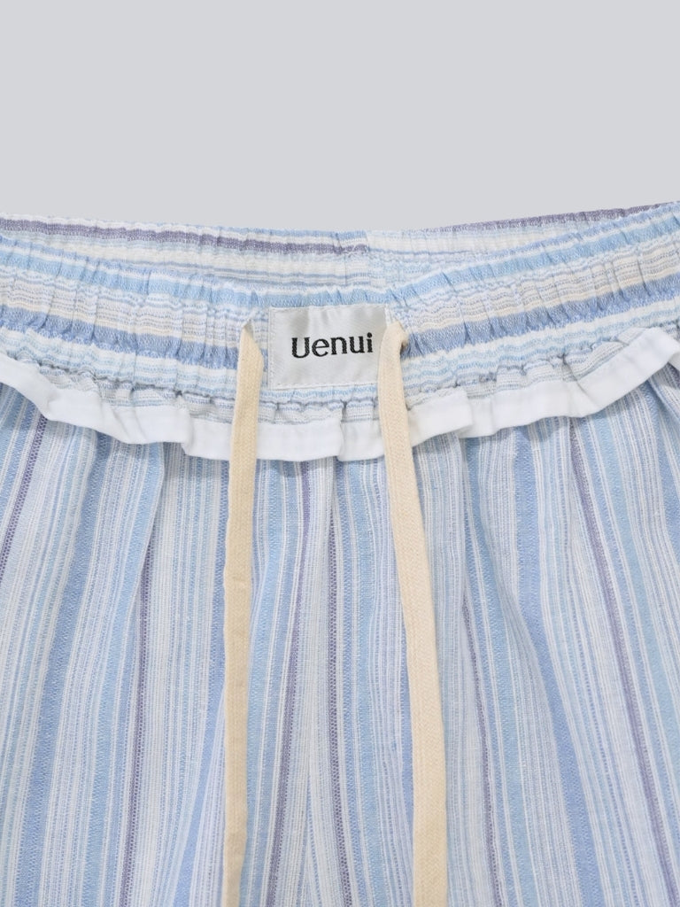frill waist striped wide pants