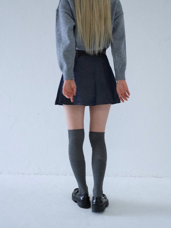 denim pleated mini skirt