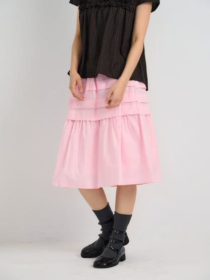 tiered pleated midi skirt