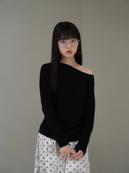 colorblock asymmetry shoulder knit