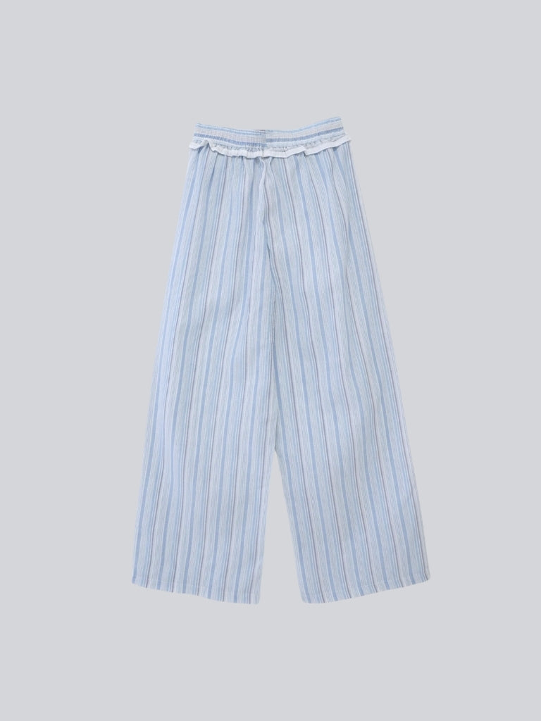frill waist striped wide pants