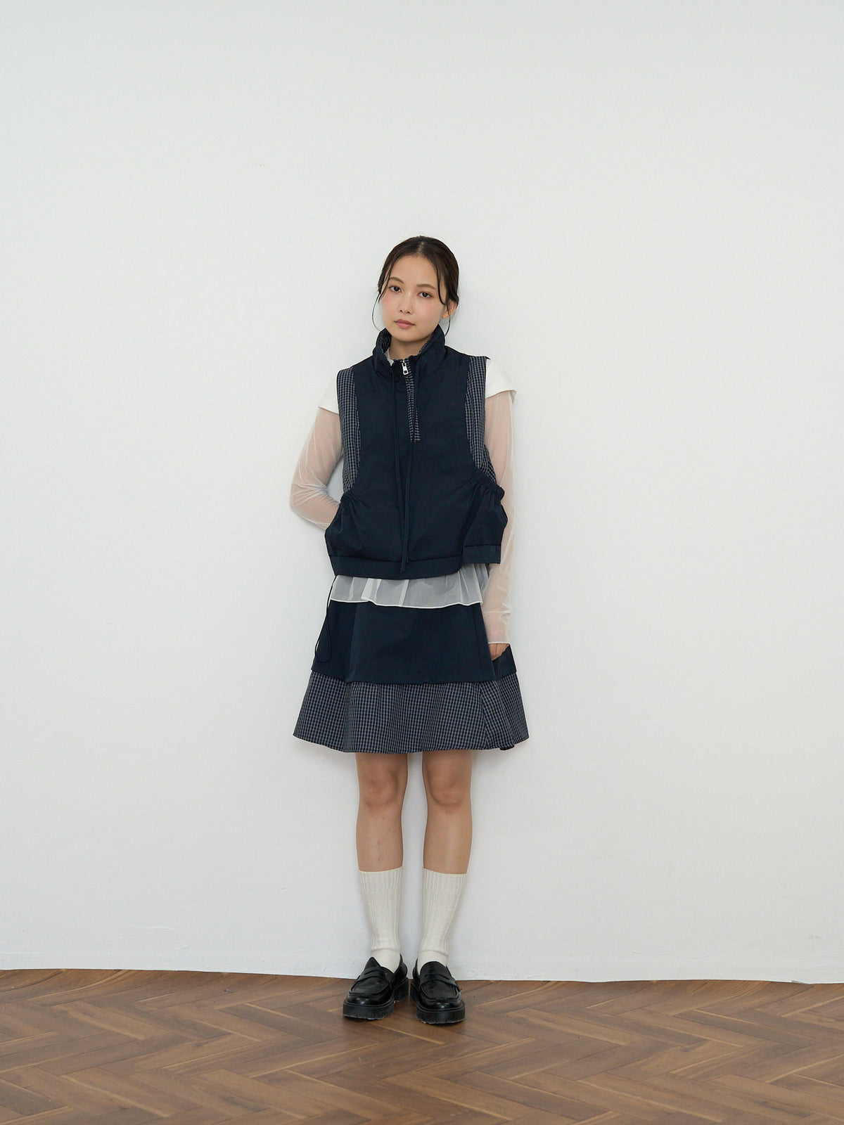 check vest & skirt set