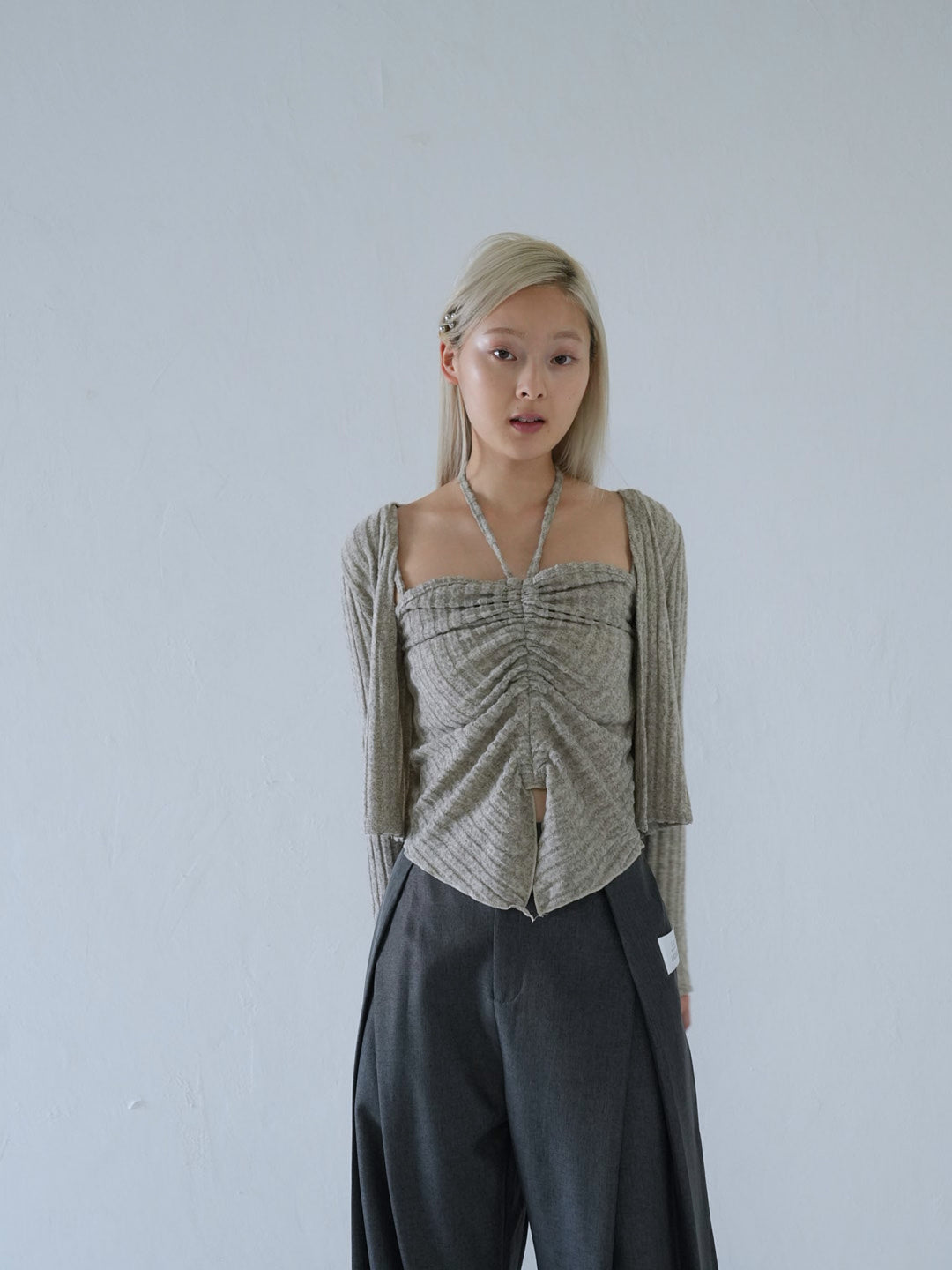 【 10月上旬発送予定 】ribbed ruched cami & cardigan set