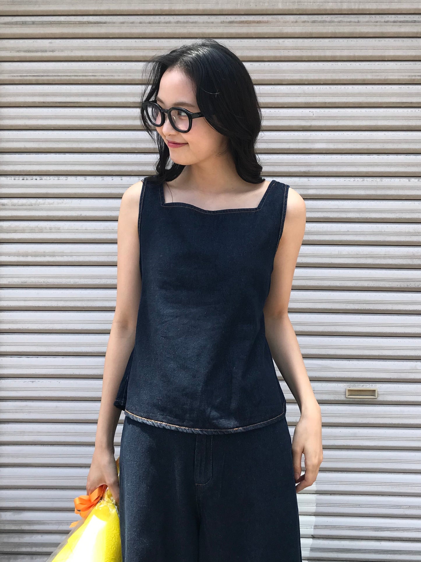 square neck denim top
