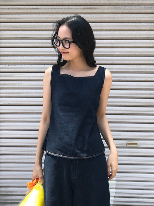 square neck denim top