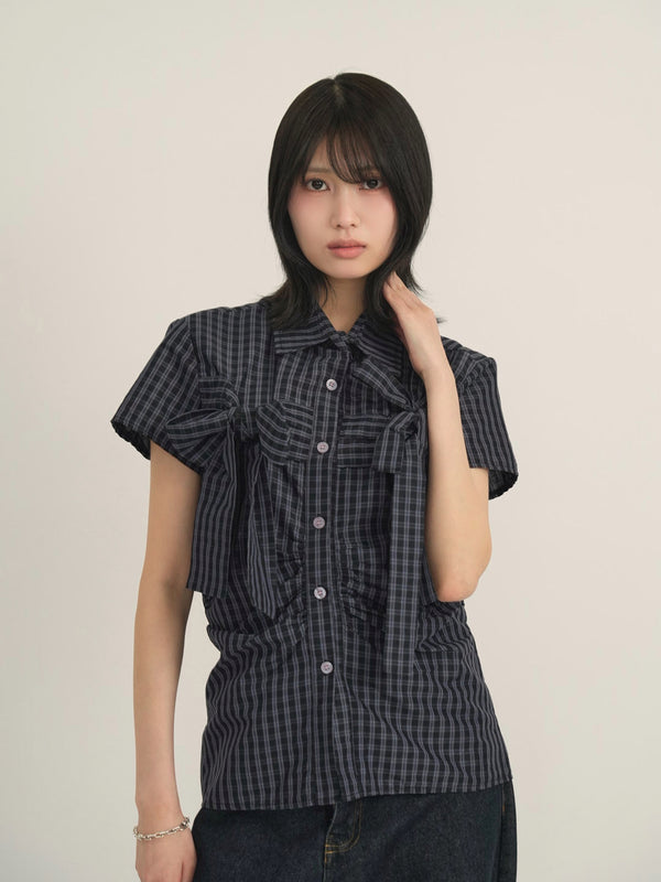 w ribbon check blouse
