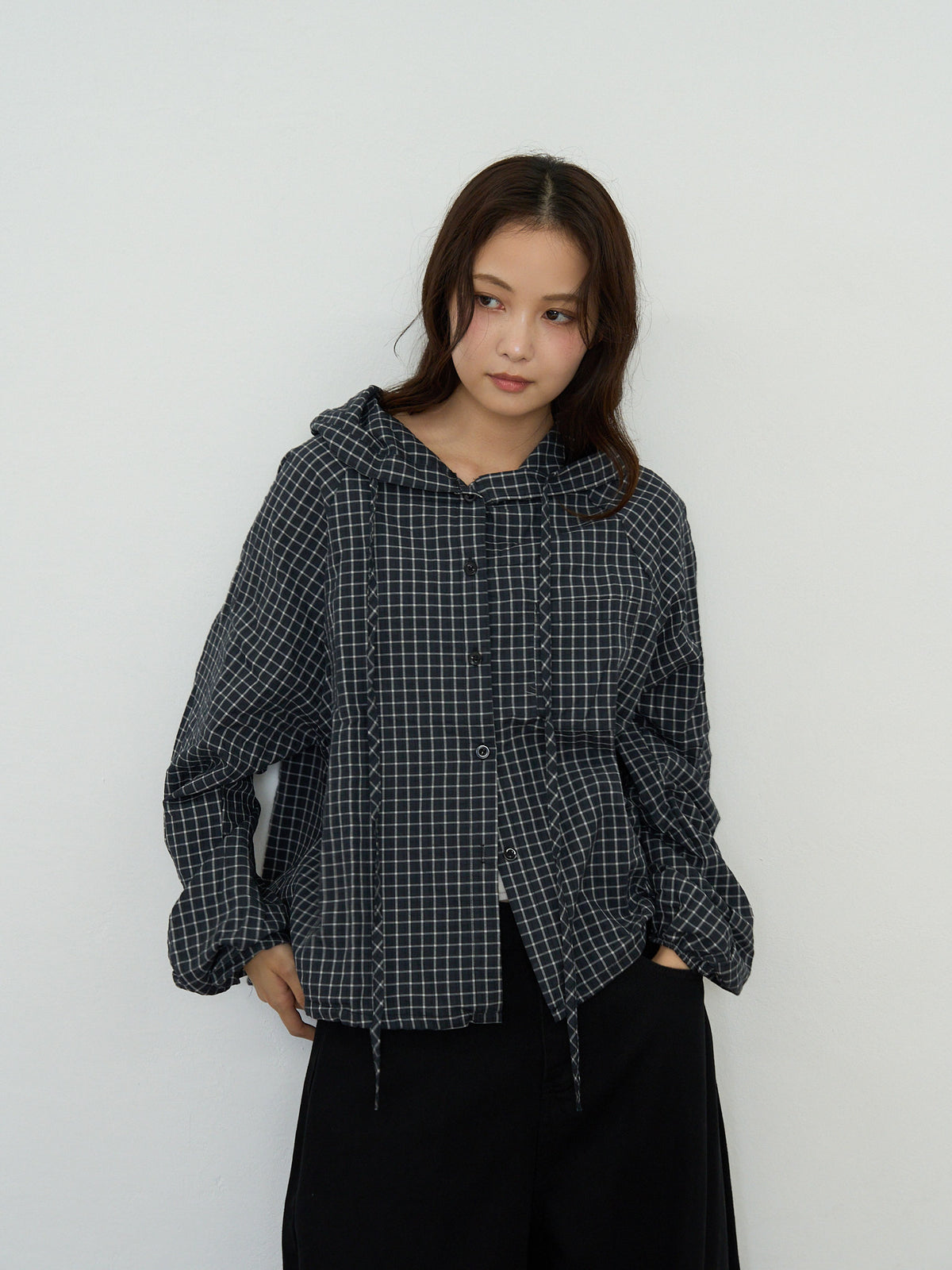 check hooded shirt