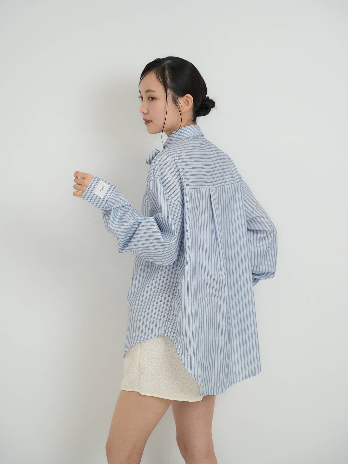 blue stripe bow tie blouse
