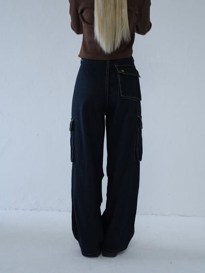 dark denim cargo pants