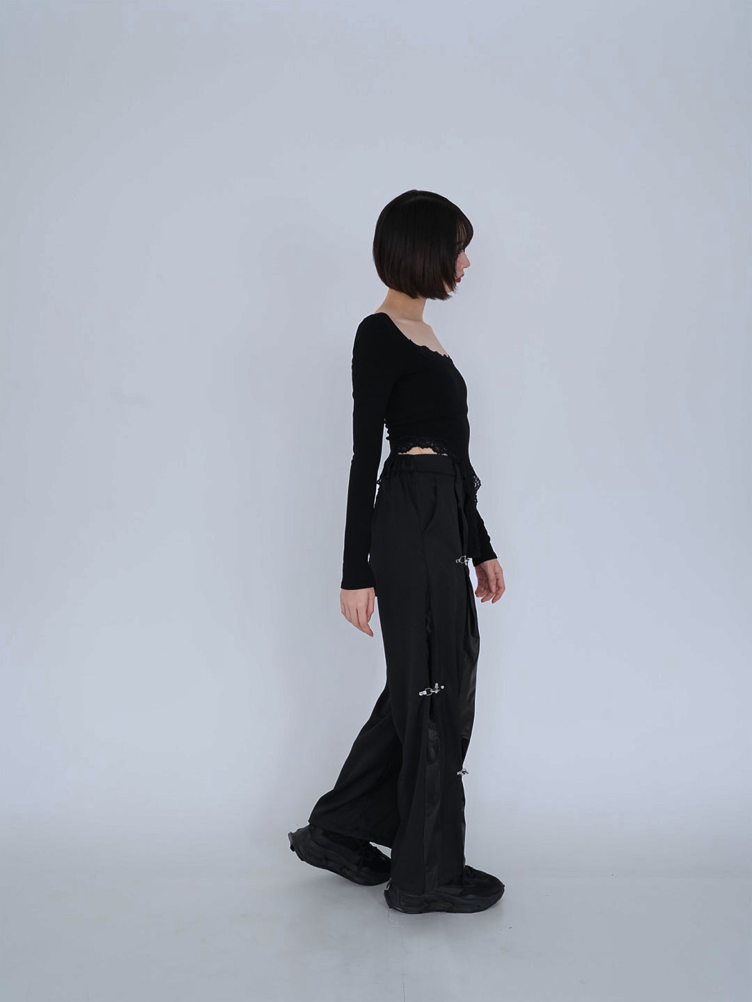 double material pin pants