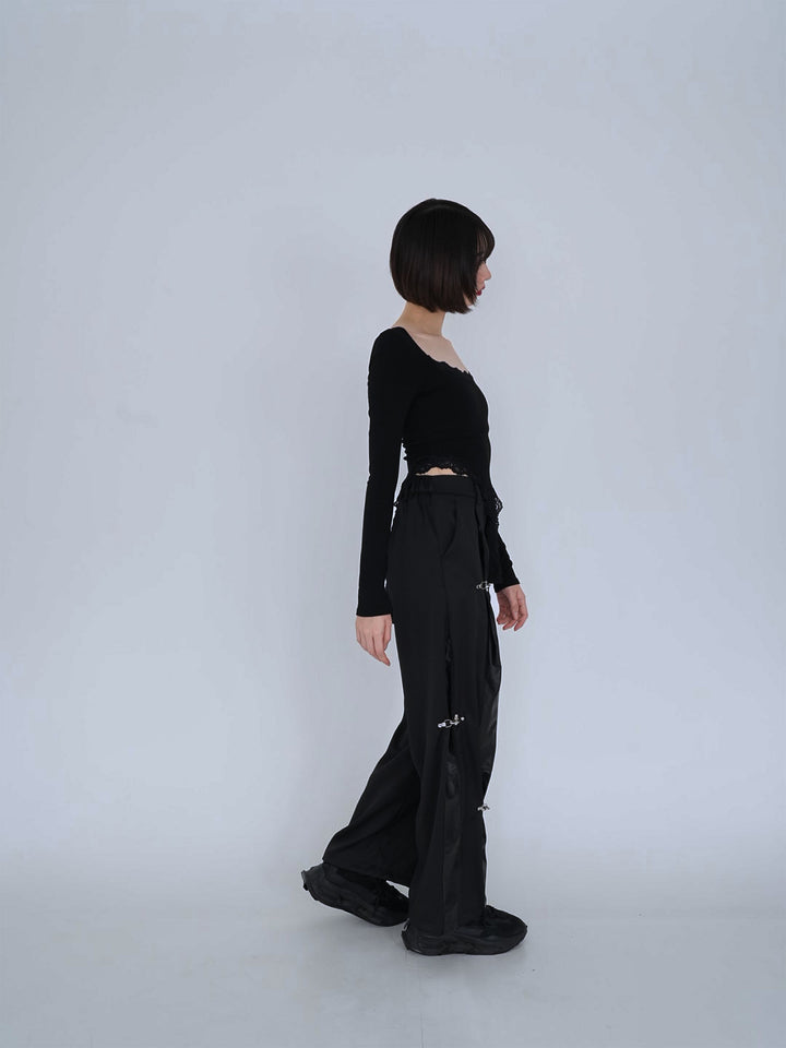 double material pin pants