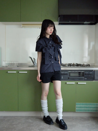 w ribbon check blouse