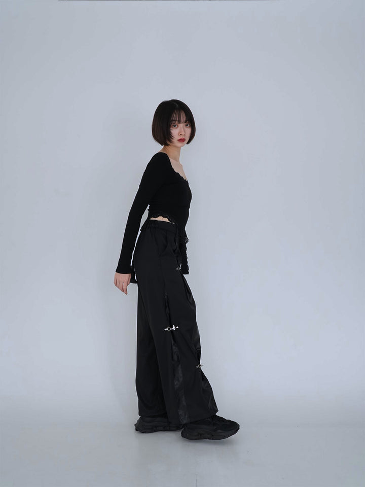 double material pin pants