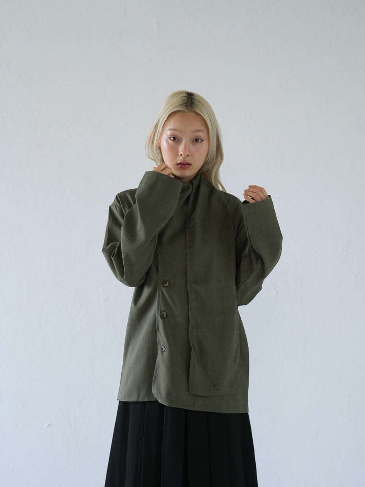 【 10月上旬発送予定 】drape neck asymmetric blouse