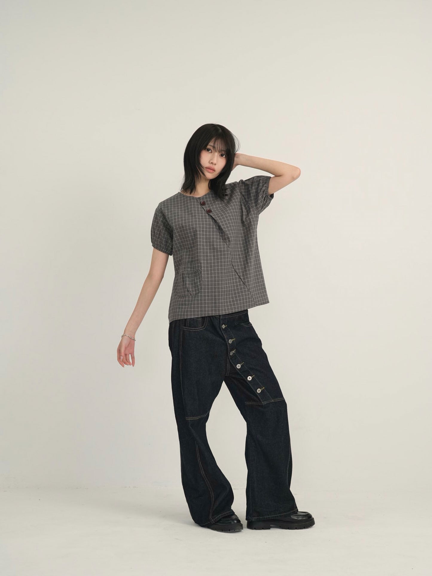asymmetry check blouse