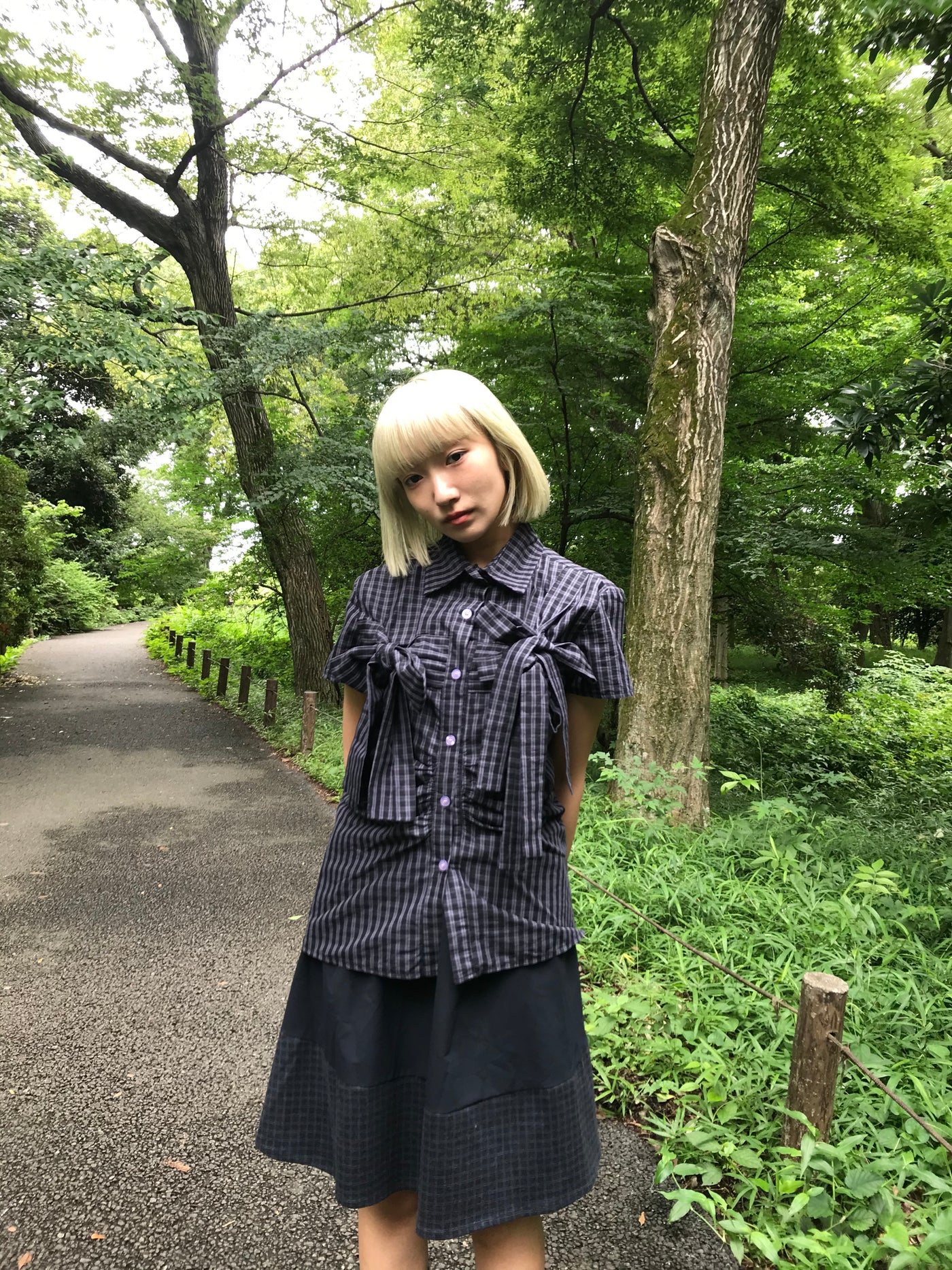 w ribbon check blouse