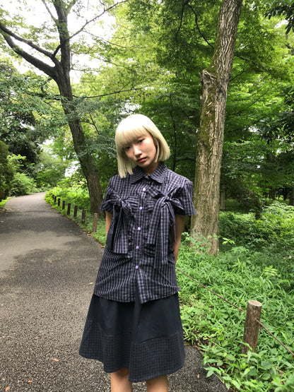 w ribbon check blouse