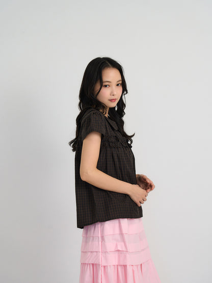 check frill collar blouse