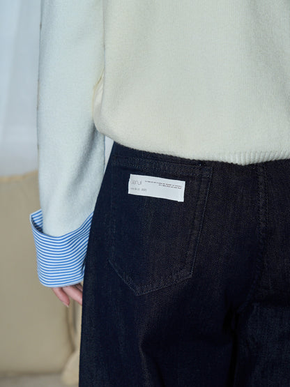 belted high waist denim pants