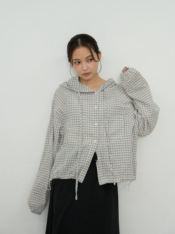 check hooded shirt