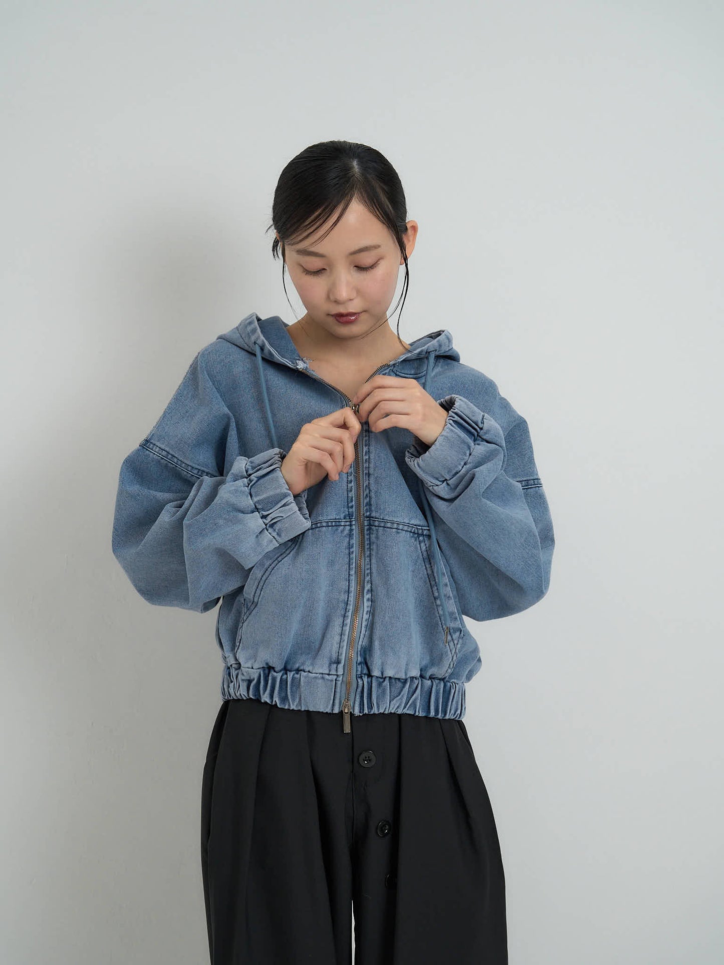 cropped denim hoodie