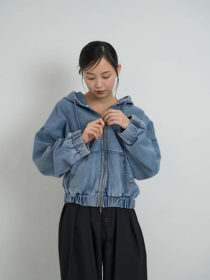 cropped denim hoodie