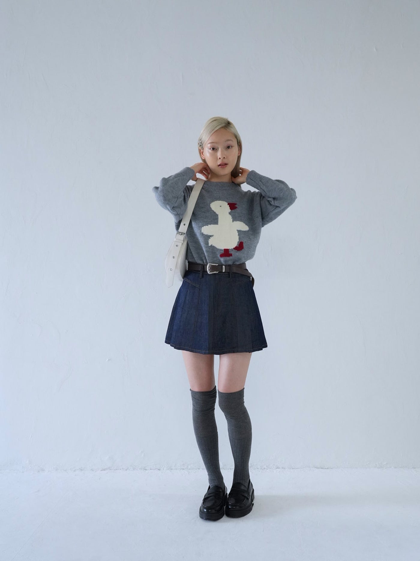 denim pleated mini skirt