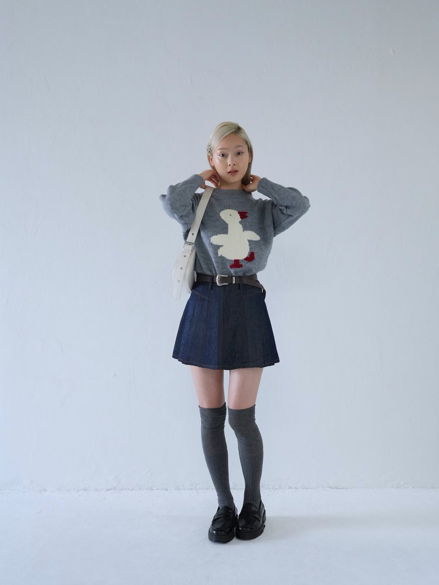 denim pleated mini skirt