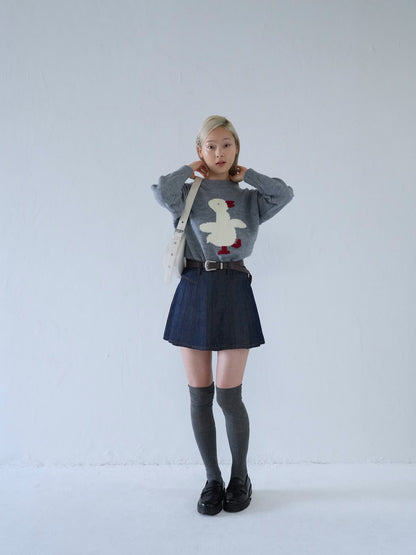 denim pleated mini skirt