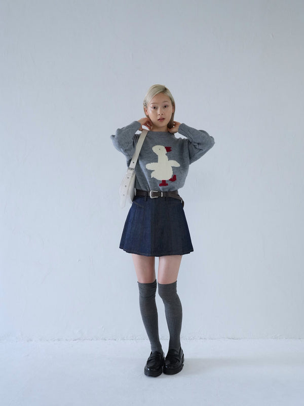 denim pleated mini skirt
