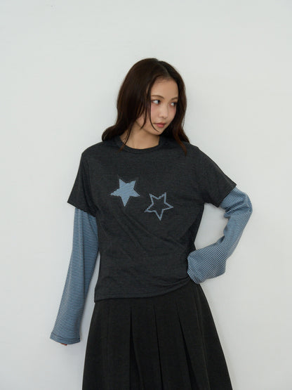 star border layered long sleeve tee