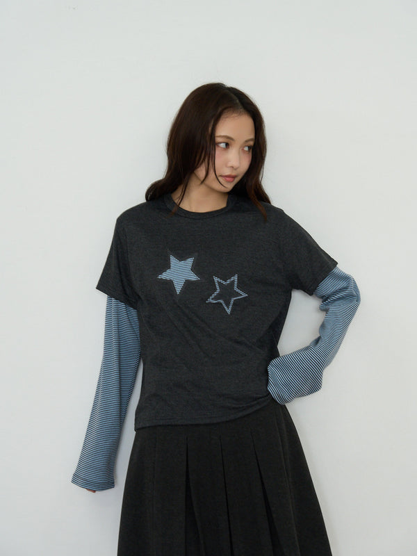 star border layered long sleeve tee