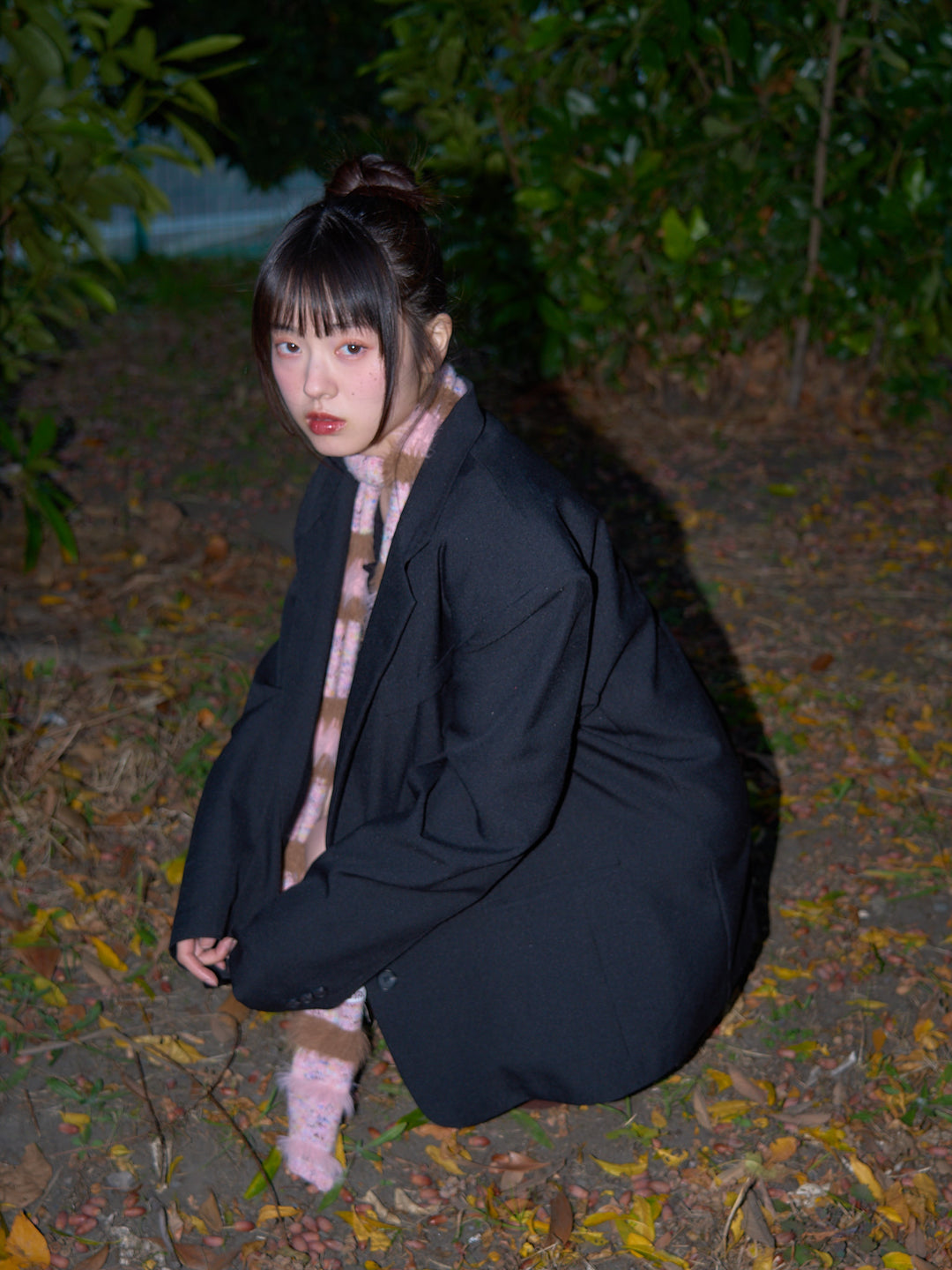 furry stripe knit muffler