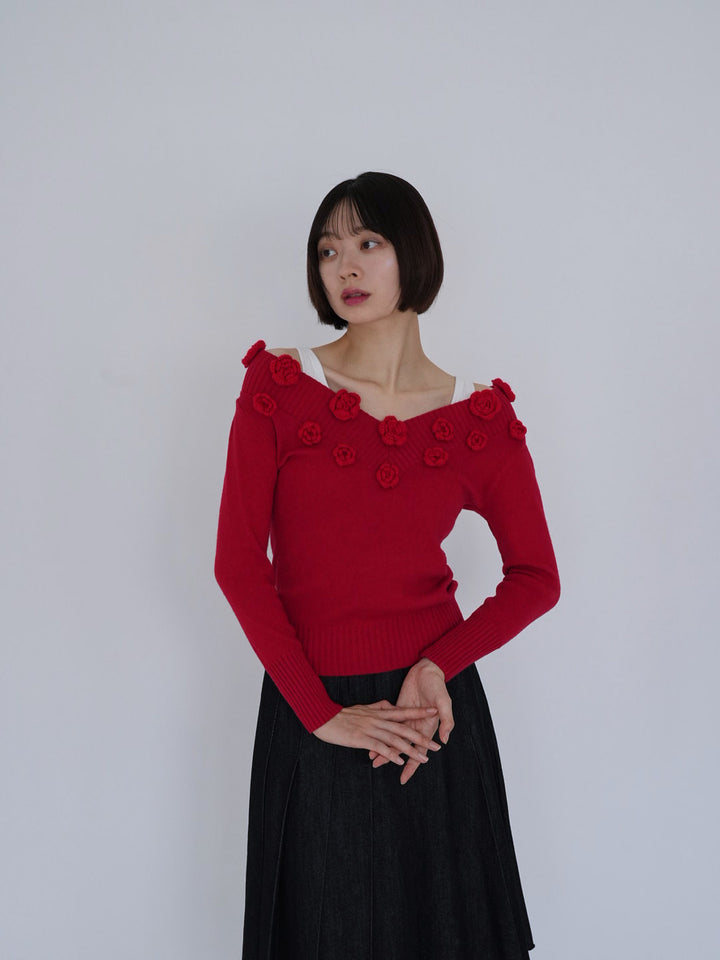 【 8月26日発送予定 】flower knit top