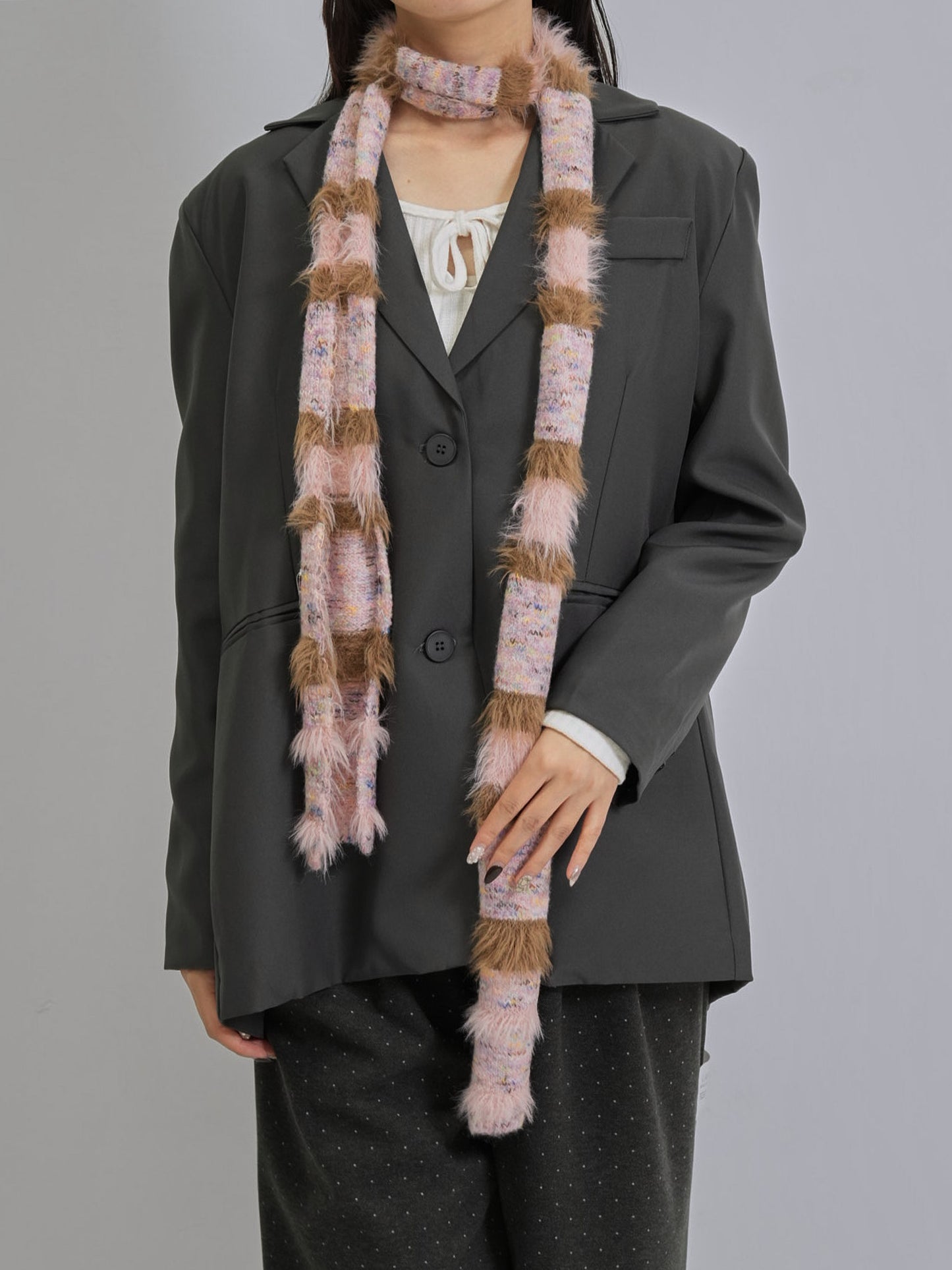 furry stripe knit muffler
