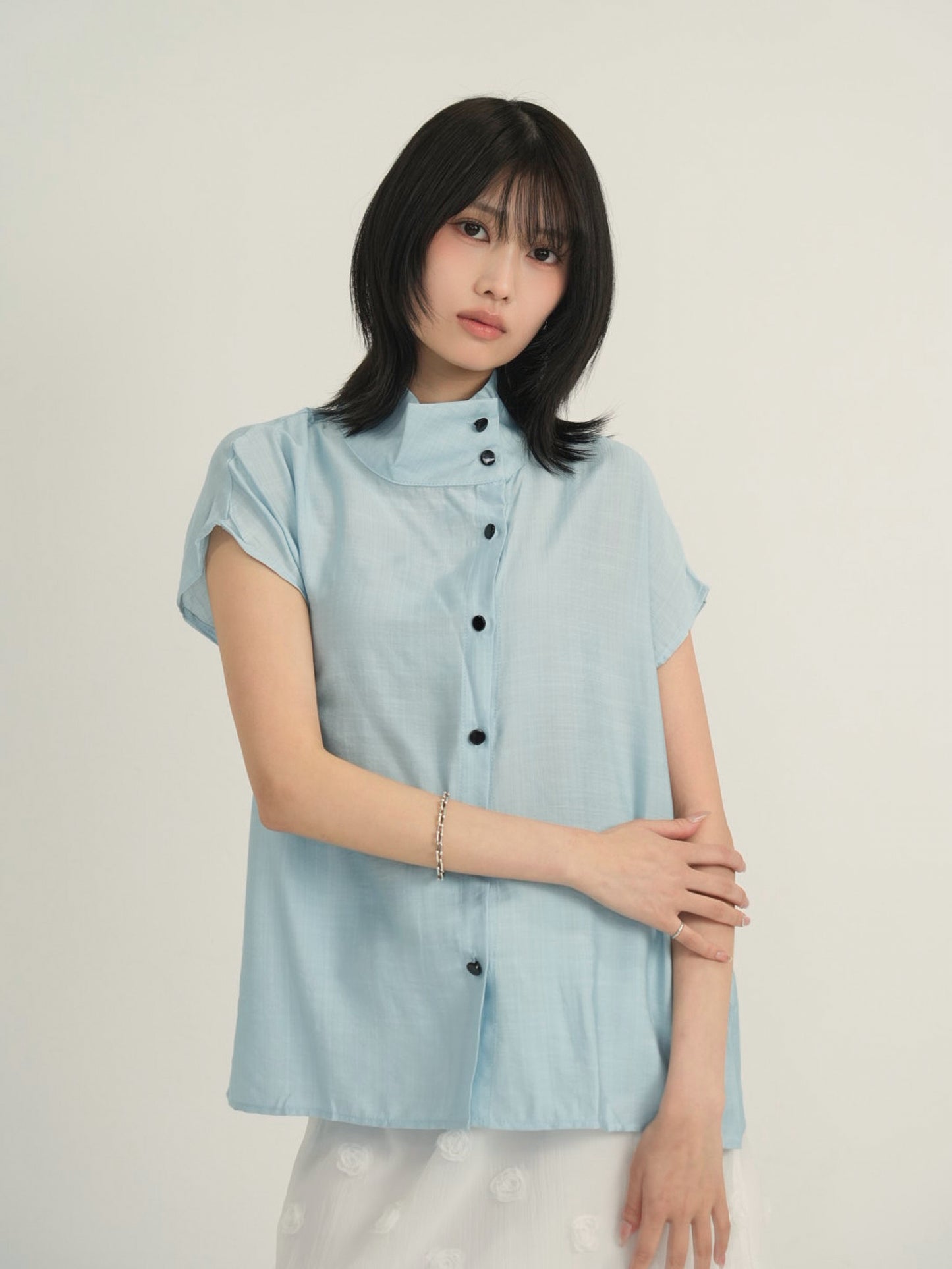 cotton linen stand collar shirt