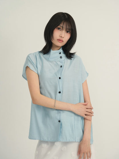 cotton linen stand collar shirt