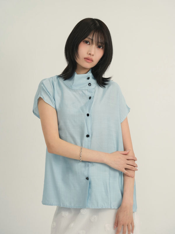 cotton linen stand collar shirt