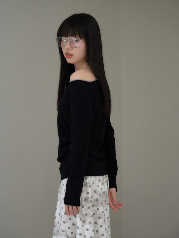 colorblock asymmetry shoulder knit