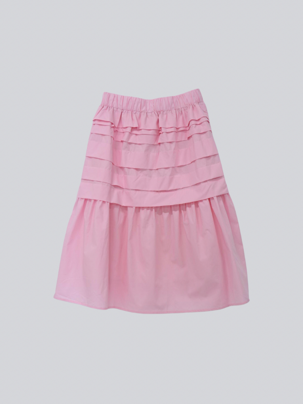 tiered pleated midi skirt