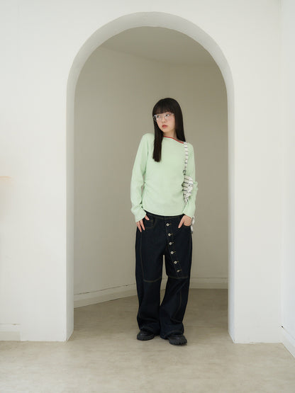 colorblock asymmetry shoulder knit