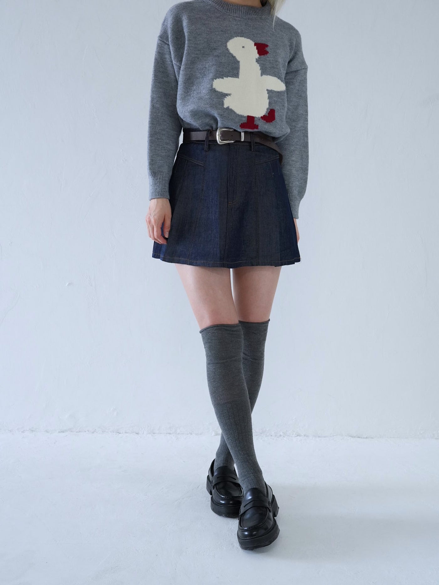 denim pleated mini skirt