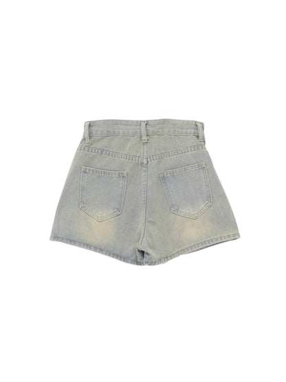 wrap denim shorts