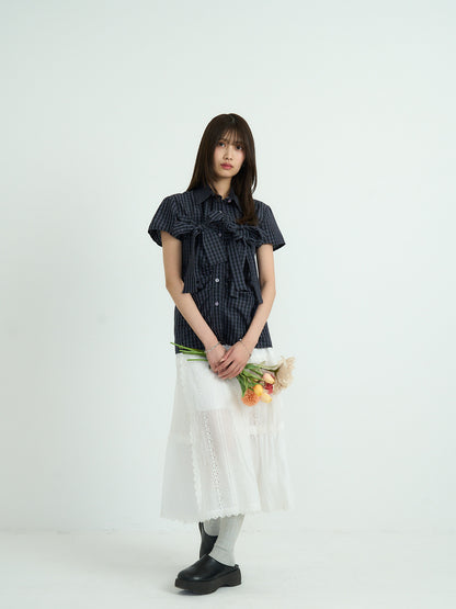 w ribbon check blouse