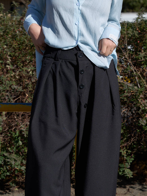 asymmetry button front wide pants